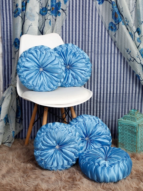 

HOSTA HOMES Set Of 5 Blue Satin Round Shaped Filled Cushions