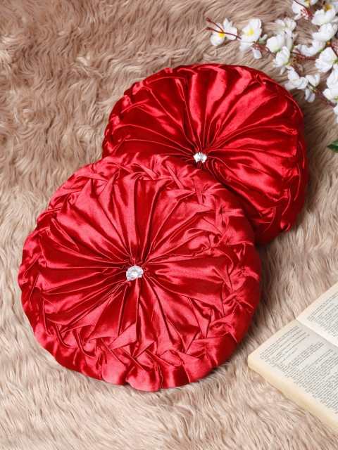 

HOSTA HOMES Pack of 2 Red Round Shaped Filled Cushions