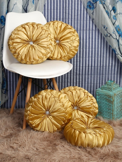 

HOSTA HOMES Beige Set of 5 Round Shaped Cushion, Gold