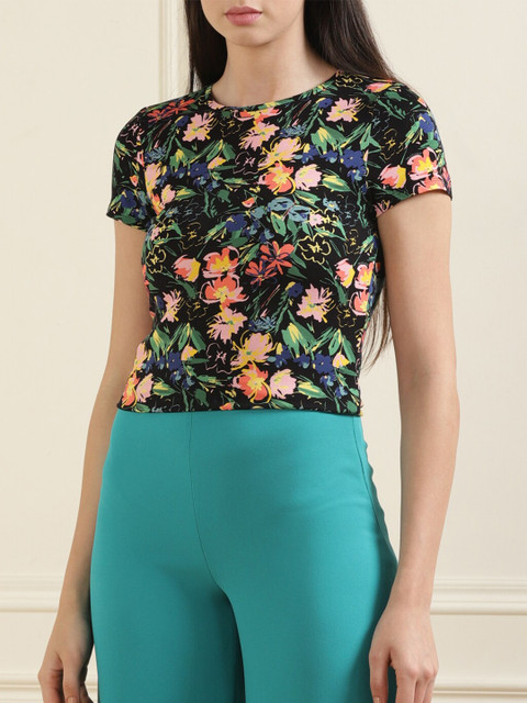 

Ted Baker Women Black Floral Printed T-shirt
