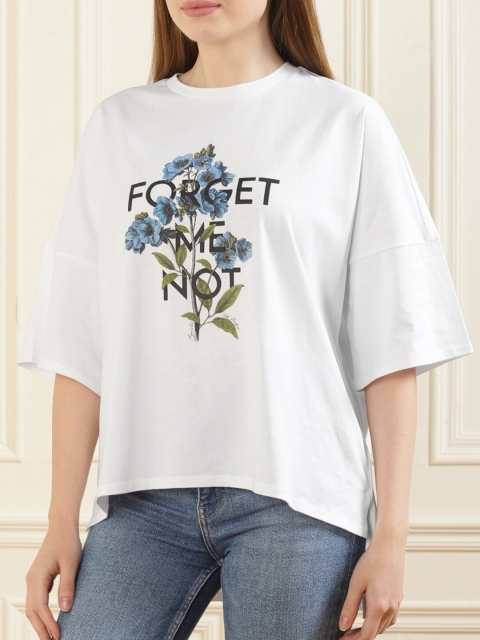 

Ted Baker Women White Typography Printed Drop-Shoulder Sleeves Pure Cotton T-shirt