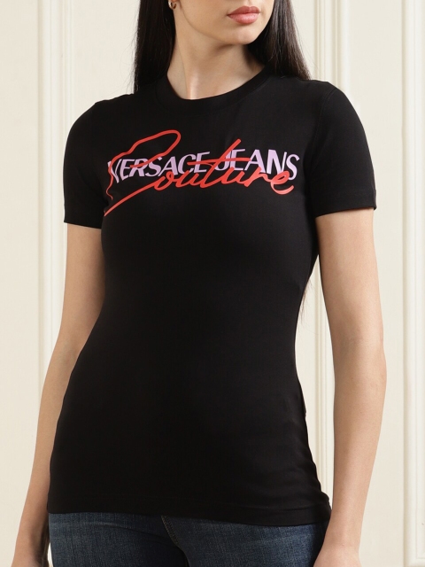 

Versace Jeans Couture Women Black Typography Printed Cotton T-shirt