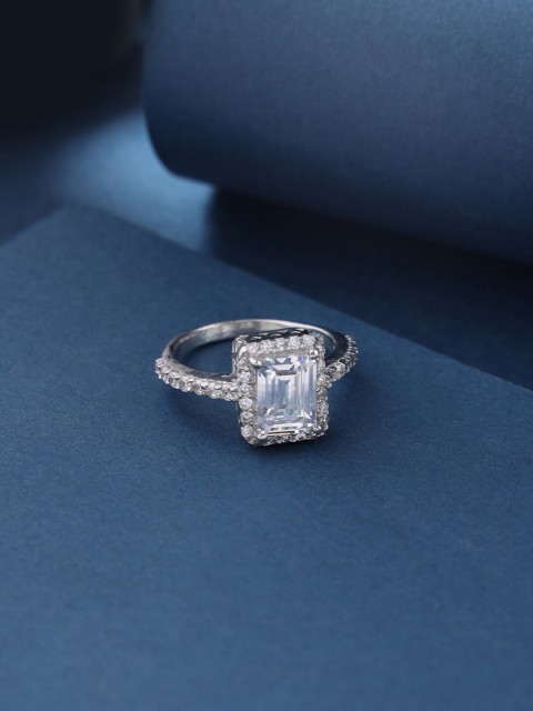 

Hiara Jewels 925 Silver & Rhodium-Plated CZ-Studded Halo Solitaire Adjustable Finger Ring