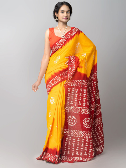 

Unnati Silks Yellow & Red Batik Printed Pure Cotton Kota Saree