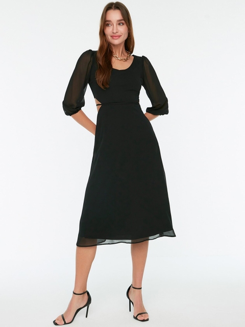 

Trendyol Women Black Solid Puff Sleeves A-Line Midi Dress