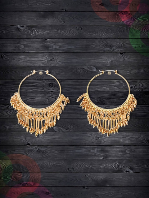 

LYKKEIN Gold-Toned Contemporary Tasselled Hoop Earrings