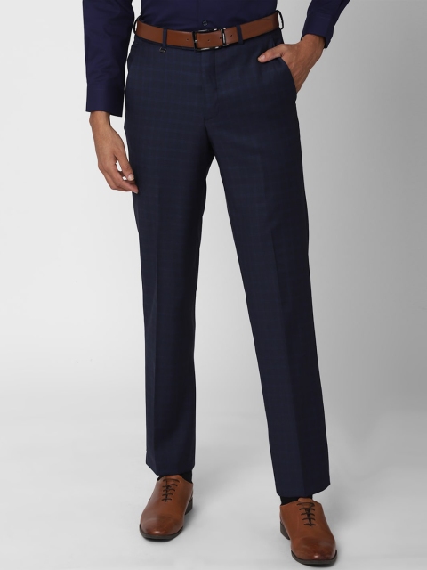 

Van Heusen Men Navy Blue Checked Trousers