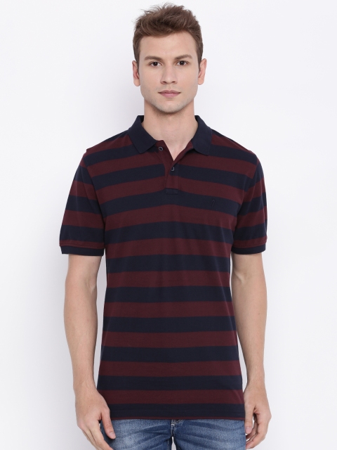 

Indian Terrain Men Maroon & Navy Blue Striped Polo T-Shirt