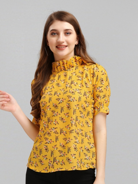 

Fashion FRICKS Yellow Floral Print Ruffles Crepe Top