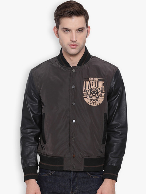 

Justanned Men Brown Lightweight Bomber with Patchwork Jacket