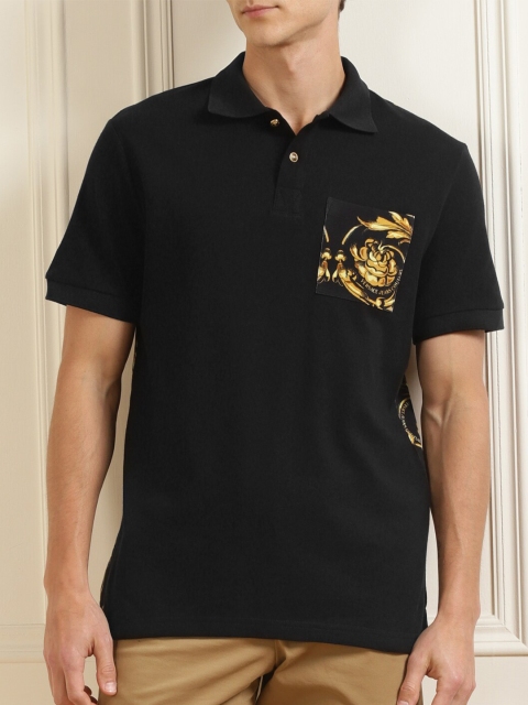 

Versace Jeans Couture Men Black Polo Collar Pure Cotton T-shirt