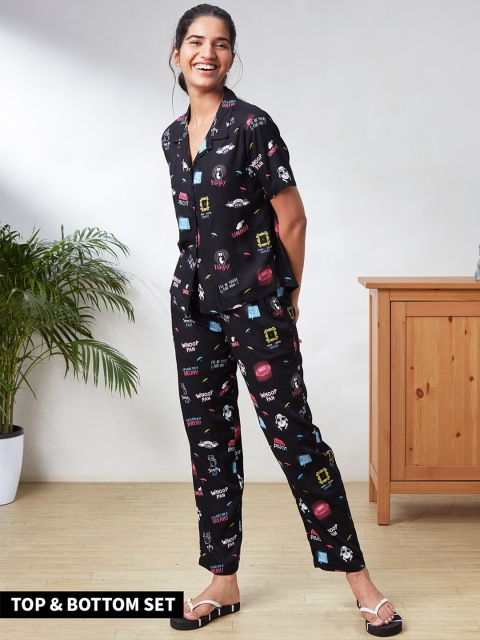 

The Souled Store Black & Blue Friends Printed Night suit