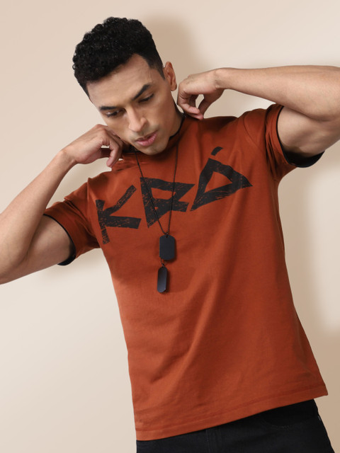 

KRA Men Rust Red Typography Printed Cotton T-shirt