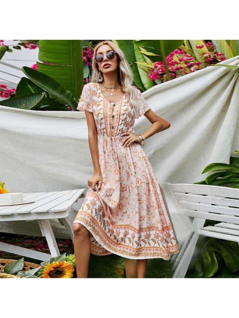 

La Aimee Women White Floral Printed A-Line Dress