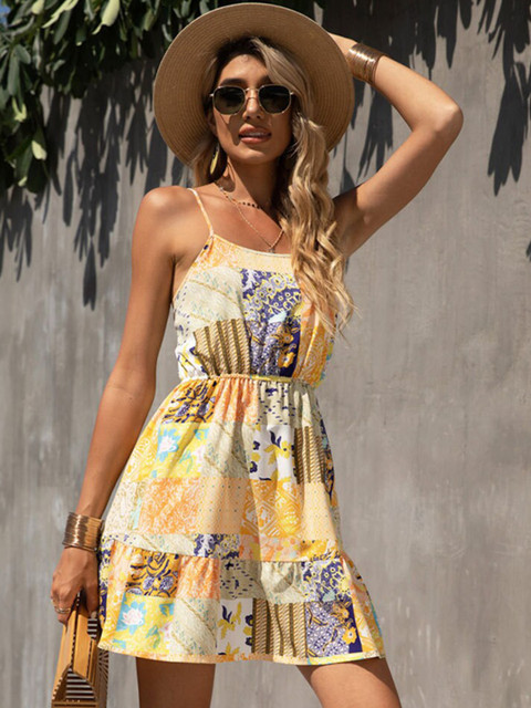 

La Aimee Yellow Printed Fit & Flare Dress
