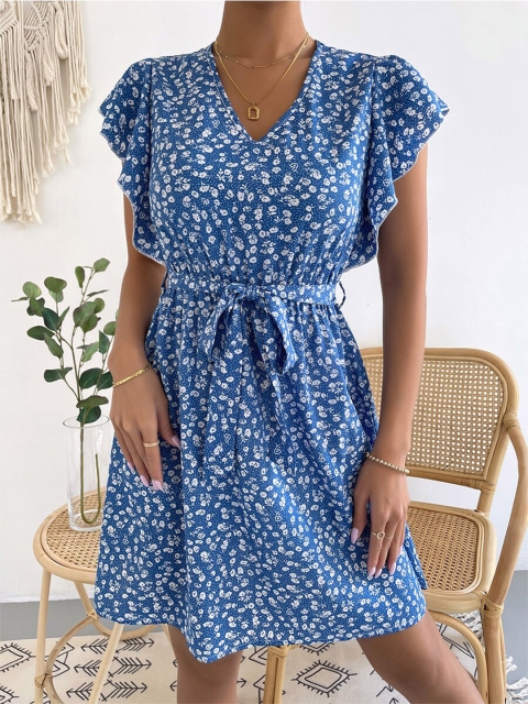 

La Aimee Blue & White Floral Printed Dress