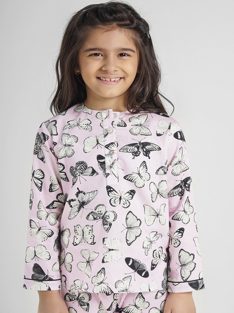 

THE PINK ELEPHANT Unisex Kids Black & Pink Printed Night suit