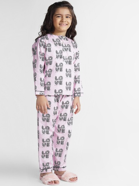 

THE PINK ELEPHANT Unisex Kids Black & Purple Printed Night suit
