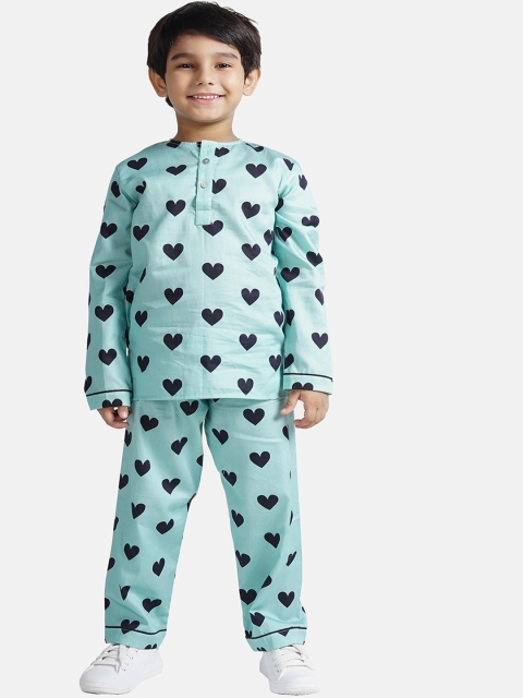

THE PINK ELEPHANT Unisex Kids Blue & Black Printed Night suit