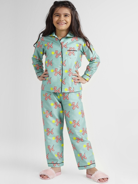 

THE PINK ELEPHANT Kids Blue & Pink Printed Night suit