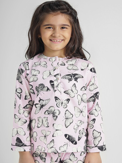 

THE PINK ELEPHANT Kids Black & Pink Printed Night suit