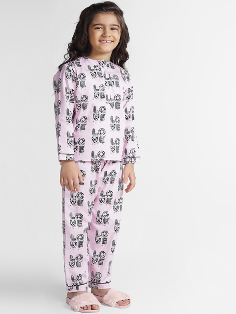 

THE PINK ELEPHANT Unisex Kids Lavender & Black Printed Night suit