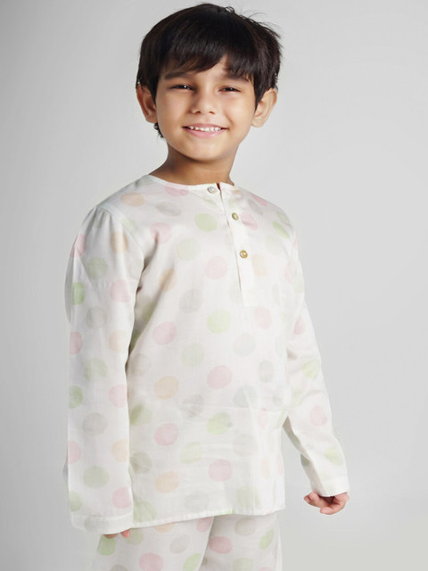 

THE PINK ELEPHANT Unisex Kids White & Pink Printed Night suit