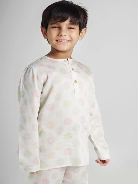 

THE PINK ELEPHANT Kids White & Green Printed Night suit