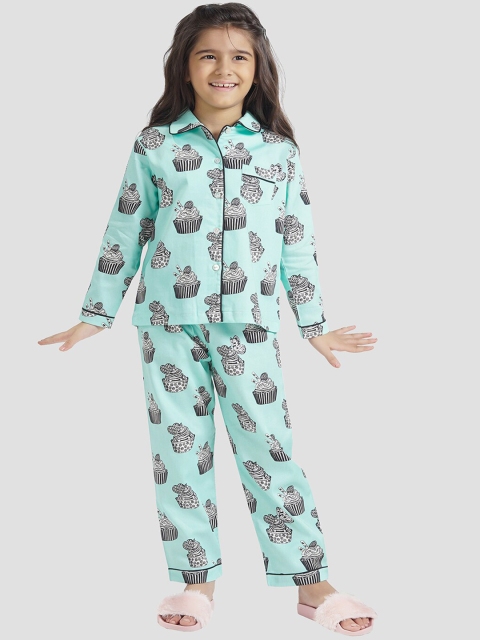 

THE PINK ELEPHANT Kids Blue & Black Printed Night suit