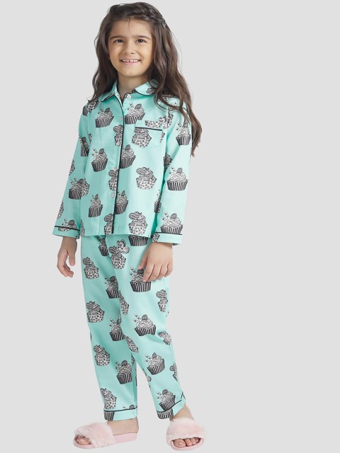 

THE PINK ELEPHANT Unisex Kids Blue & Black Printed Night suit