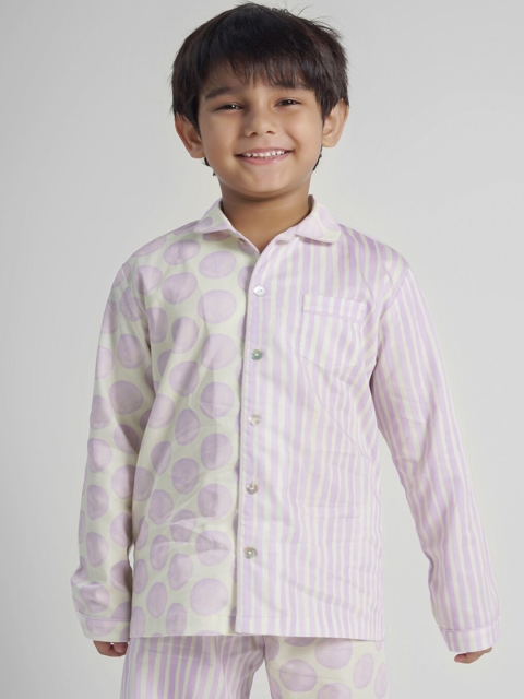 

THE PINK ELEPHANT Unisex Kids White & Lavender Printed Night suit