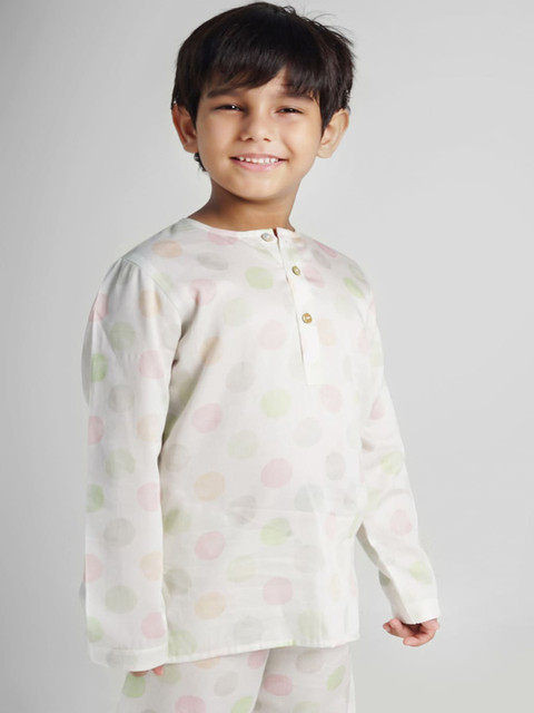 

THE PINK ELEPHANT Kids White & Pink Printed Night Suit