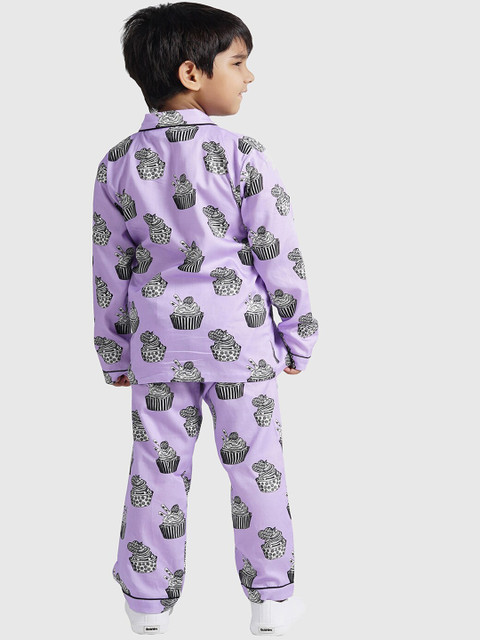 

THE PINK ELEPHANT Unisex Kids Purple & Black Printed Night suit