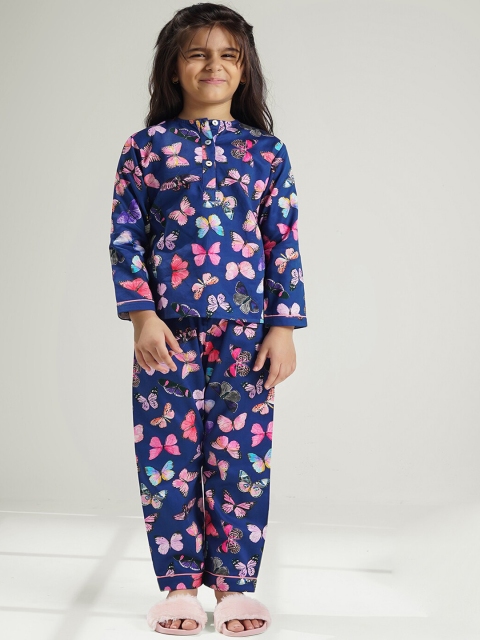 

THE PINK ELEPHANT Unisex Kids Blue & Pink Printed Night suit