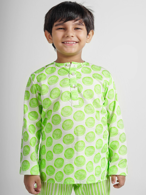 

THE PINK ELEPHANT Kids Green & White Printed Night Suit
