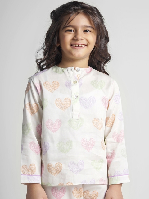 

THE PINK ELEPHANT Unisex Kids Off White & Pink Printed Night suit