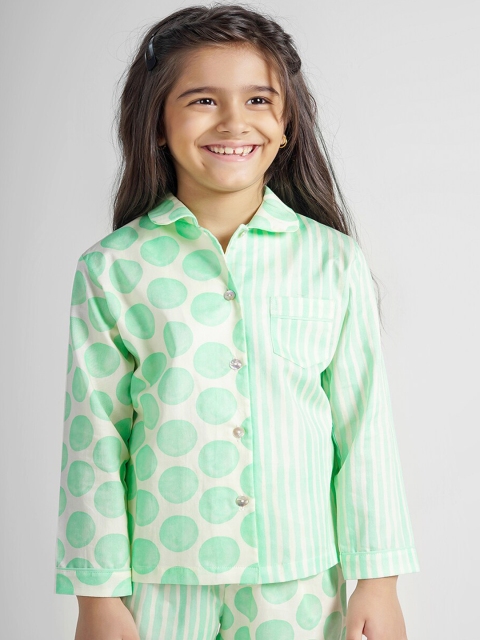 

THE PINK ELEPHANT Unisex Kids Mint Green & White Printed Night suit