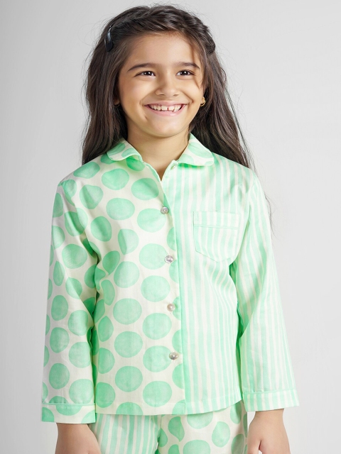 

THE PINK ELEPHANT Unisex Kids Green & White Printed Night suit