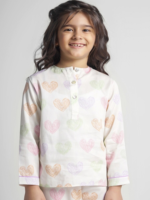 

THE PINK ELEPHANT Girls White & Pink Printed Night Suit