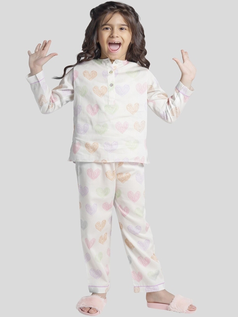 

THE PINK ELEPHANT Kids White & Pink Printed Night suit