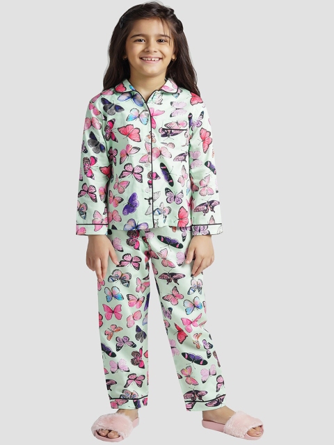 

THE PINK ELEPHANT Kids Green & Pink Printed Night suit