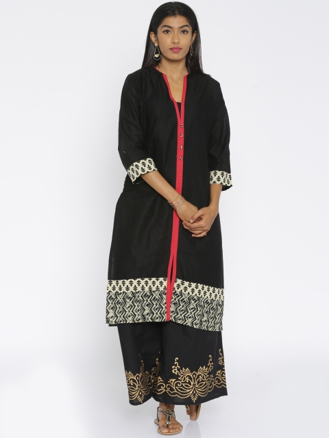 Soch Black & Beige Printed Sheer A-Line Kurta