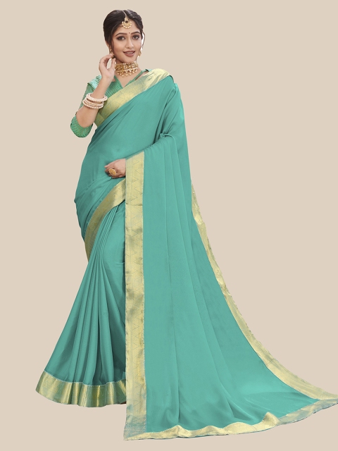 

UNITED LIBERTY Teal Green & Golden Art Silk Saree