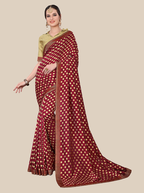 

UNITED LIBERTY Brown & Gold-Toned Woven Design Zari Art Silk Saree