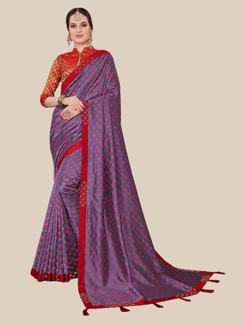 UNITED LIBERTY Purple & Red Woven Design Zari Art Silk Saree