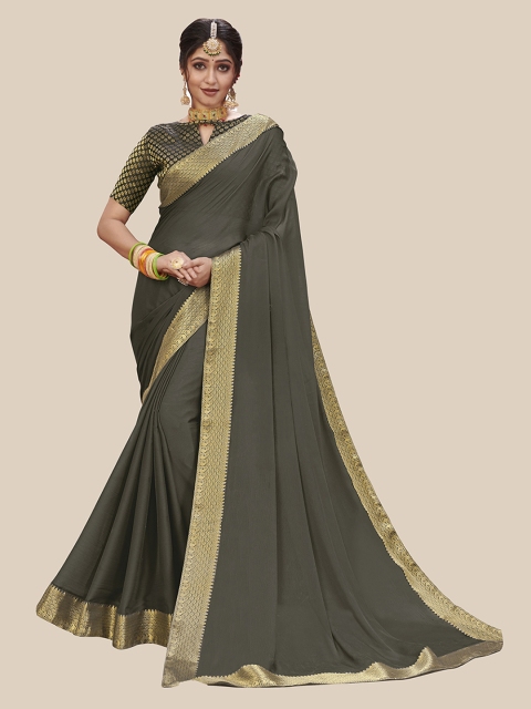 

UNITED LIBERTY Olive Green & Golden Ethnic Motifs Zari Art Silk Saree