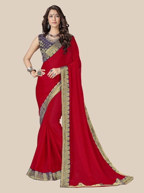 

UNITED LIBERTY Red & Navy Blue Zari Art Silk Saree