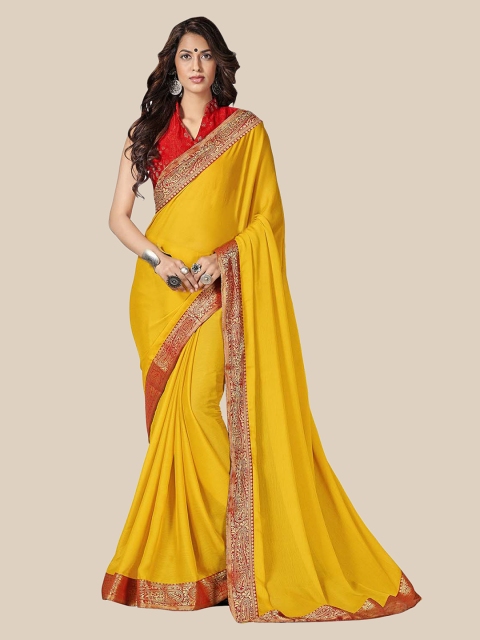 

UNITED LIBERTY Yellow & Red Zari Art Silk Printed Saree