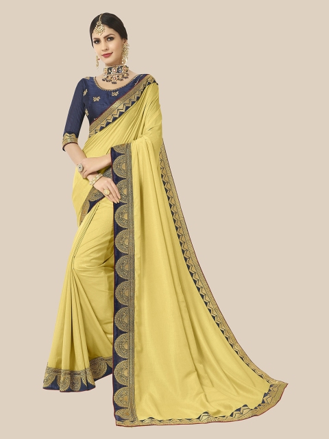 

UNITED LIBERTY Cream-Coloured & Navy Blue Zari Art Silk Saree