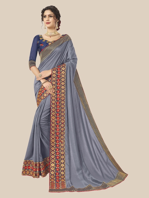 

UNITED LIBERTY Grey Zari Art Silk Saree